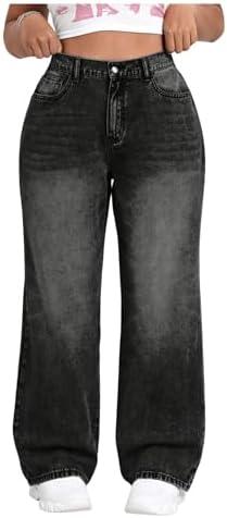 SOLY HUX Women's Plus Size High Waisted Denim Pants Straight Leg Casual Jeans, XL