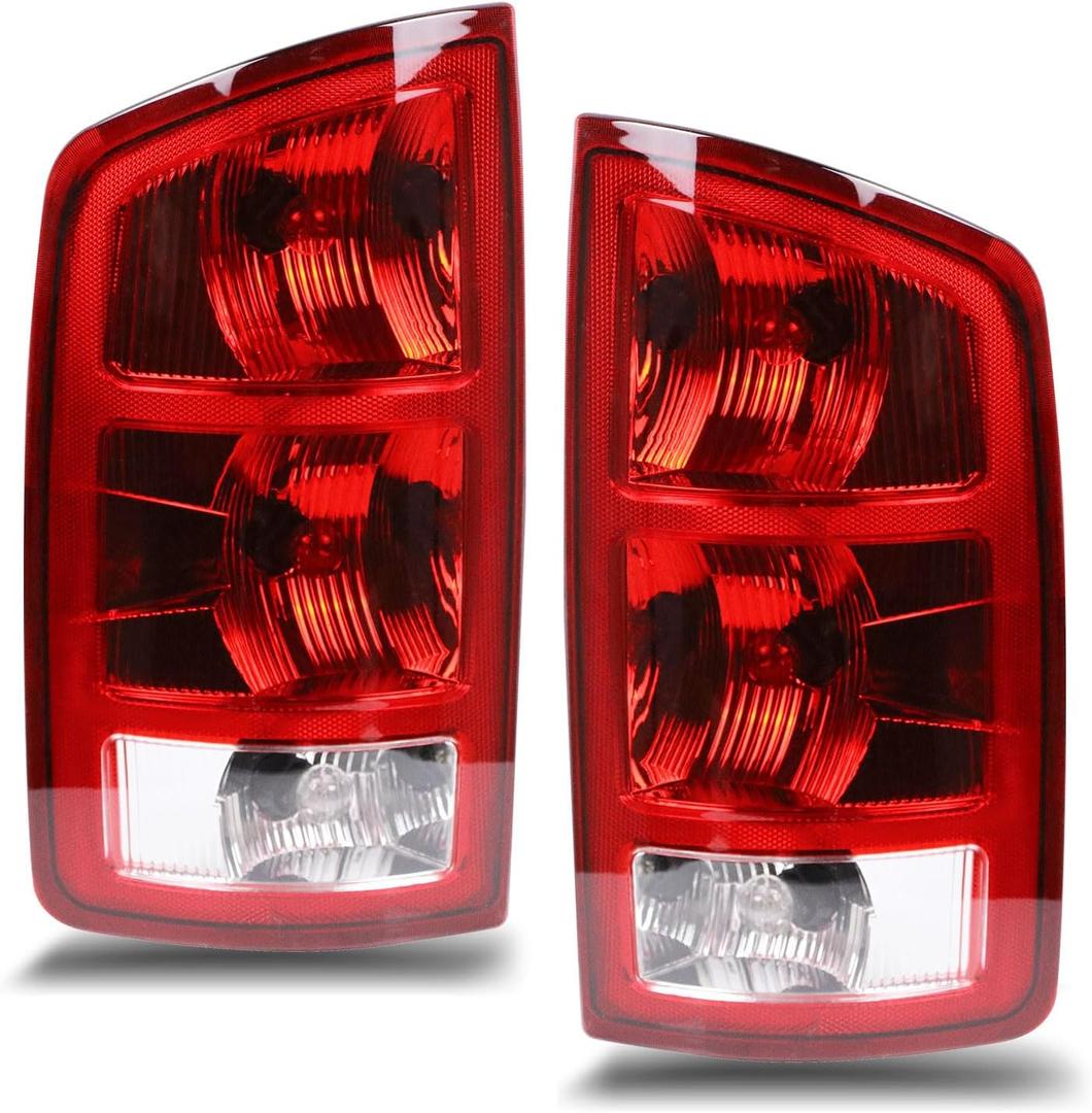 Nakuuly Tail Lights Assembly Compatible With 2002-2006 Dodge Ram 1500 2500 3500 Pickup Halogen Type NON-LED Model Driver and Passenger Side Taillights Brake Signal Rear Lamp with Bulbs and Harness