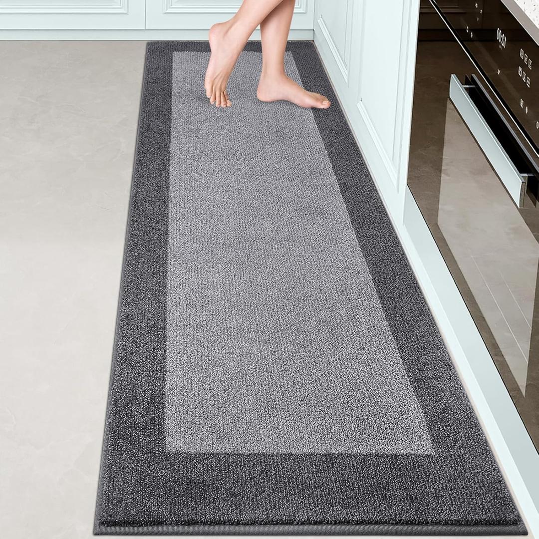 Machine Washable Kitchen Rug 24" x 84", Non Slip Kitchen Mat for Floor, Absorbent Entrance Runner Rug for Bedroom, Hallway, Bathroom, Door (Roll Packing) (Grey)