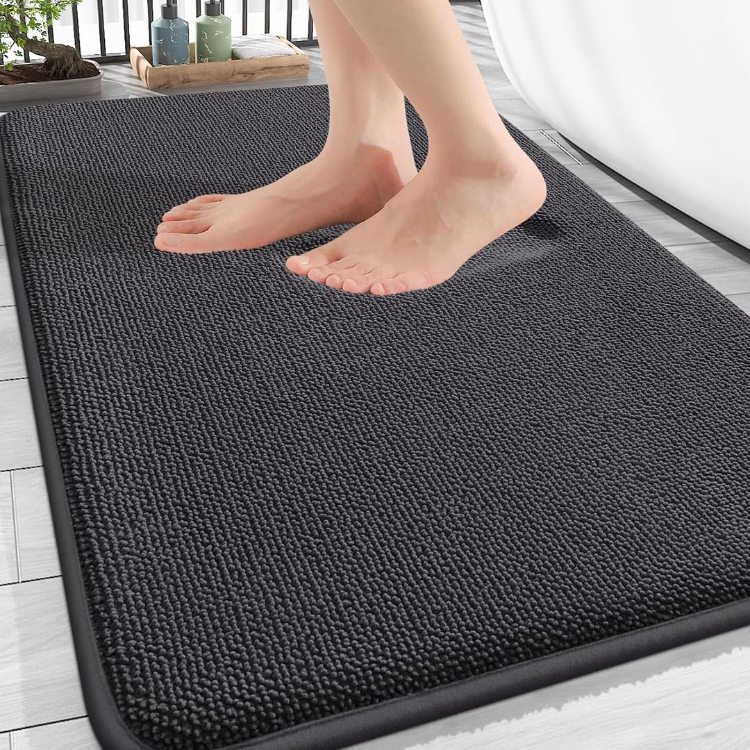 OLANLY Thick Memory Foam Bath Mat Rug 30x20, Extra Soft Absorbent Bathroom Rug, Quick Dry Bath Mats, Non-Slip, Machine Washable Carpet for Bathroom, Tub and Shower, Home Decor Accessories, Dark Grey
