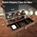 Wooden Watch Case, 2-Tier Watch Display Case Watch Box for Men, Watch Display Stand with Drawer Watch Collection Storage Watch Holder, brown