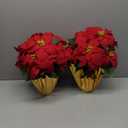2 Pack Large Outdoor 18" Pre-Lit Christmas Decorations Flower LED Lighted Artificial Poinsettia Plants - Faux Poinsettia Flowers in Pot with Lights for Outdoor Use (Red,18inch)