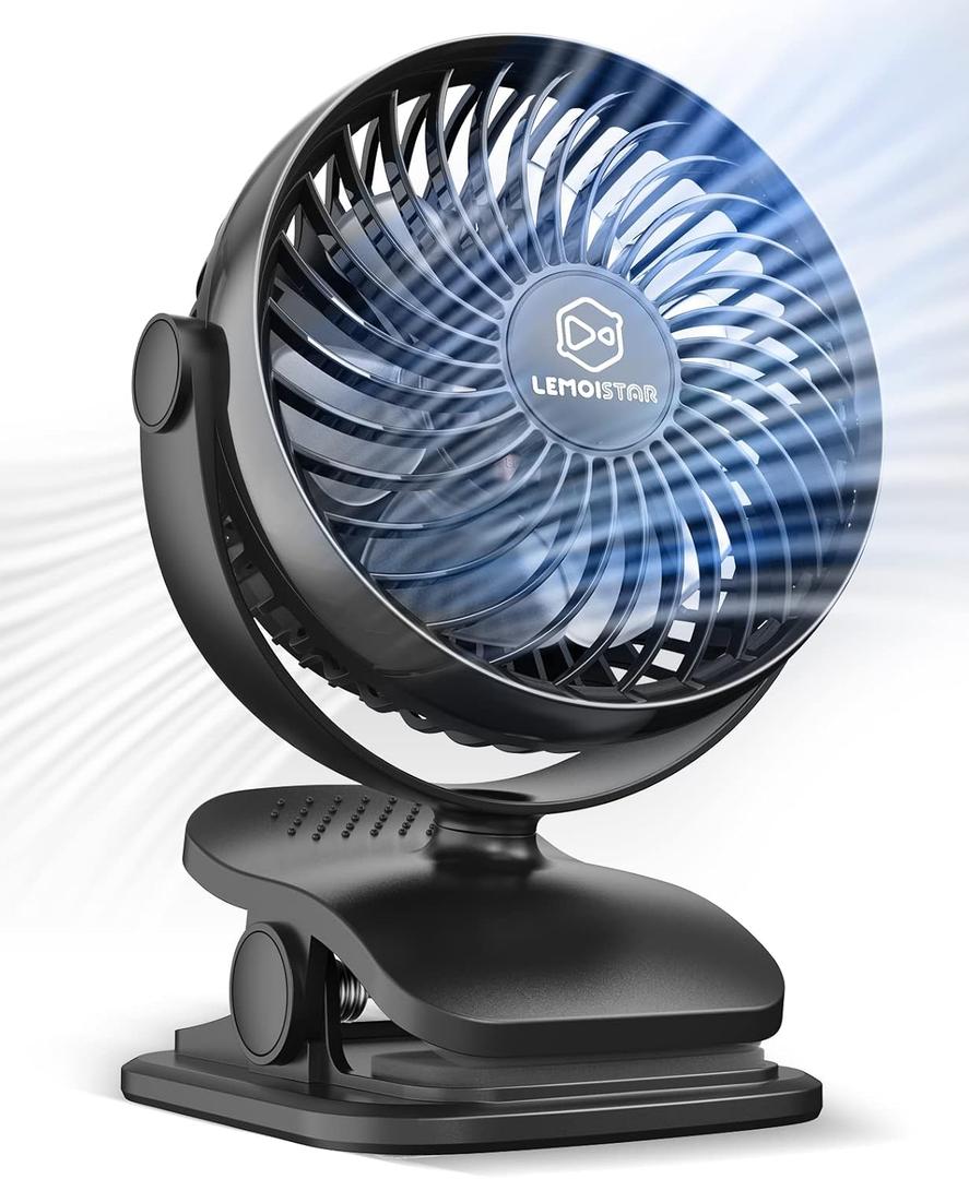AA Battery Operated Clip on Fan, Stroller Fans, USB Powered Portable Desk Fan 4 Speeds Personal Golf Cart, Small Table Fan, Wireless, for Camping Hurricane Office Bed-Black(NO BATTERY) (Black(without batteries))