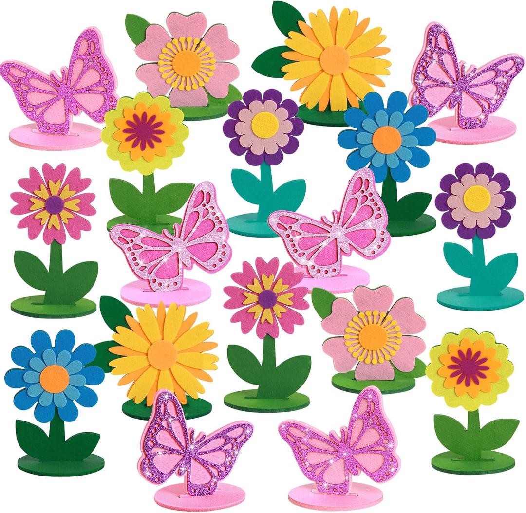 SUNBEAUTY 18PCS Flower Felt Centerpieces for Tables Flower Butterfly Birthday Party Decorations for Spring Table Decoration Home Office Girl Birthday Mother's Day Decorations
