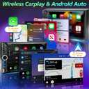 Wireless Double Din Car Stereo Apple CarPlay Android Auto,7" Touchscreen Car Radio Receivers, Bluetooth 5.2,FM AM Radio,Backup Camera,Physical Knob,SWC,Equalizer,Subwoofer,MirrorLink,USB/Type-C