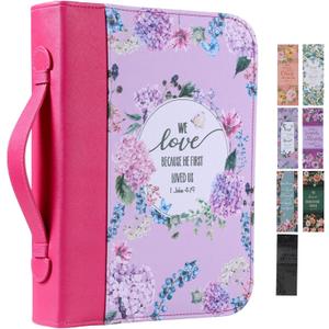 Bible Cover Case for Women PU Leather Woman Book Carrying Bag Bible Study Sipples Accessories with 7pcs Paper Bookmark Journaling Kit Christian Gifts