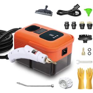 Heavy Duty Handheld Steam Cleaner, 15s Heat-Up, 9-Level Adjustable 2500W Pressurized Steamer for Cleaning with 14 Accessories, Multipurpose Portable Steam Cleanr for Home, Car, Grease, GroutOrange