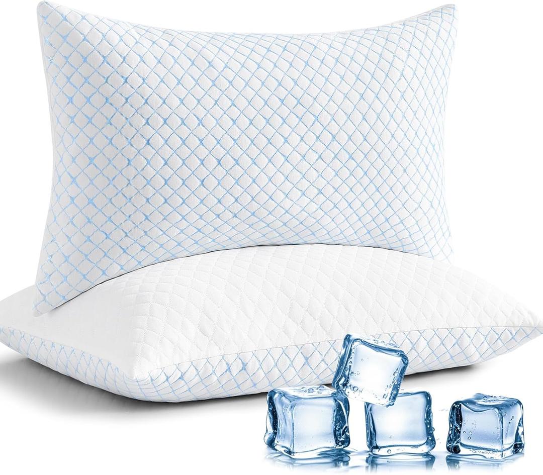 mislili Cooling Pillows King Size Set of 2, Adjustable Firm Shredded Memory Foam King Pillow, King Size Pillows for Stomach Back Side Sleepers, Washable Cover, with Extra Fill
