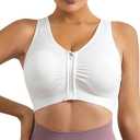FeelinGirl Zip Front Closure Bras for Women No Underwire Compression Post Surgery Bra with Wide Adjustable Straps (XX-Large, Black)