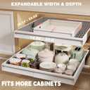 Seinloes Pull Out Cabinet Organizer, 4-Side Expandable to Fit Most Cabinets, 3 Rail Slide Out Drawers with Raising Pad for Framed & Frameless Cabinets, 15"-25" W x 17"-24" D, White, 4 Pack