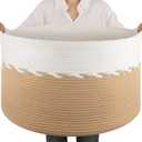 OIAHOMY 90L Blanket Basket for Living Room, Large Basket 23" x 23" x 13" with Handle, Laundry Hamper for Blankets, Pillows, Toy Storage for Kids, Dogs - Yellow & White