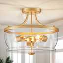 Semi-Flush Chandelier Glass Drum Shade Round Ceiling Light, 13.8 inches