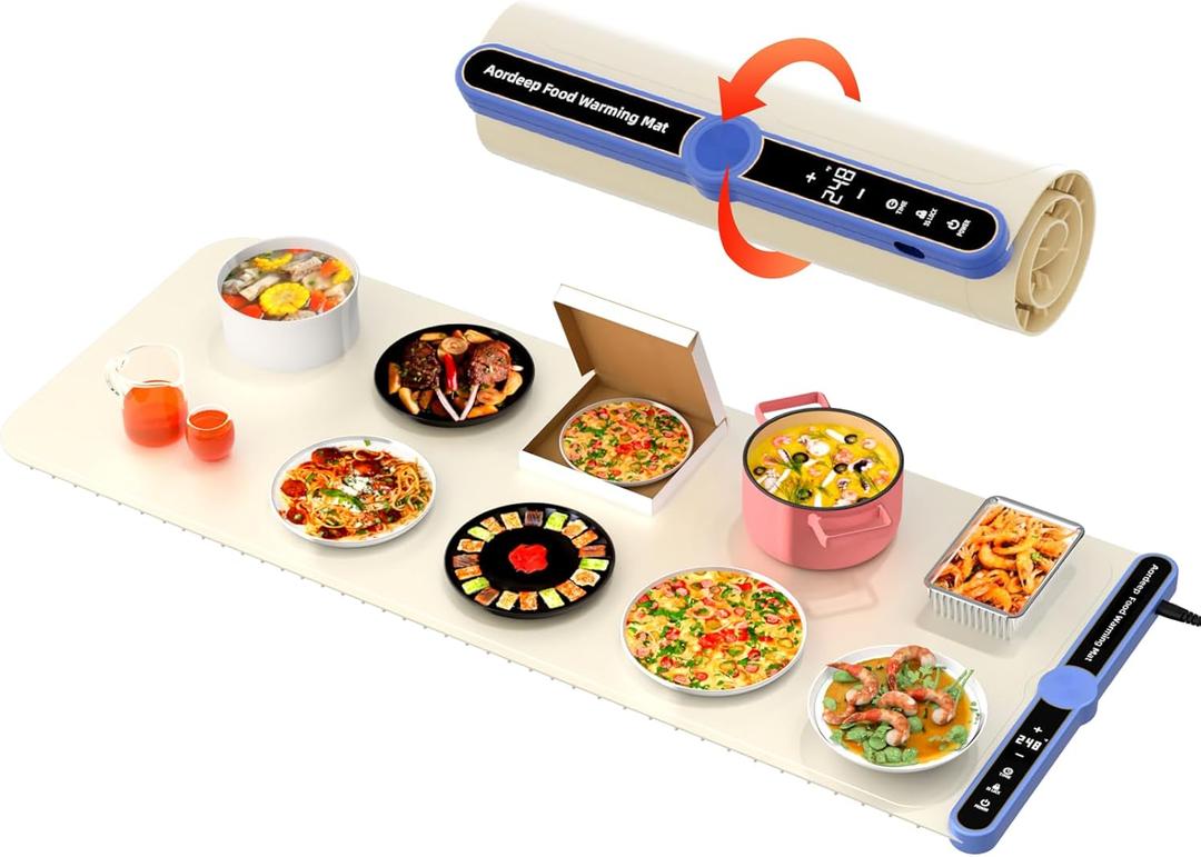 Warming Mat for Food Extra Large (XXL:40X15) Food Warming Mat for Countertop Parties Buffet 650W 8S Fast Even Heating 9-Level Temp Food Warmer Portable Silicone