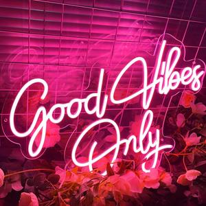 Good Vibes Only Neon Sign, 23.5x15.5 inch Pink LED Neon Light Signs for Wall Decor Neon Lights for Bedroom Birthday Party Bar Pub Club Apartment Home Wall Decor, Good Vibes Neon Sign