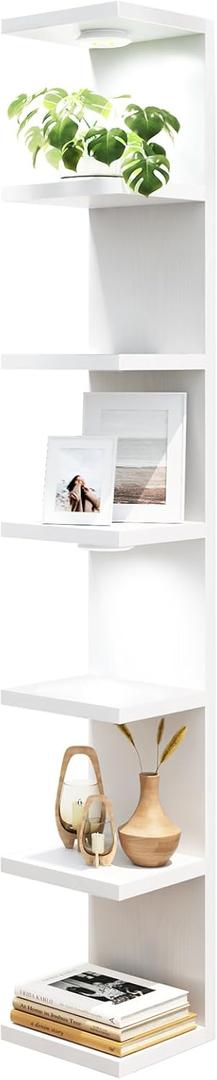 Fixwal 7 Tier Wall Mounted Shelf Unit White Floating Shelves with LED Lights Lack Wall Shelf for Home Decor Organizer Display