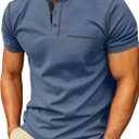 Sailwind Mens Henley Shirts Short Sleeve Summer Casual Classic Cotton T Shirts Pocket Button Shirt (Blue, L)