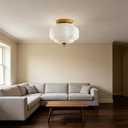 MIXL-Milk White Flush Mount Ceiling Light,14 Inches Milk Glass Semi Flush Mount Lighting,Gold Hallway Light Fixture,Mid Century Ceiling Lamp for Living Room Bedroom