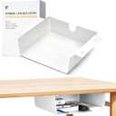 4 Pack Under Desk Hanging Shelf Drawer Organizer, Attachable Plastic Hidden Storage Tray, Easy Adhesive Mount Holder for Standing Tables, Office, Counters, Cabinets, Workstations - White