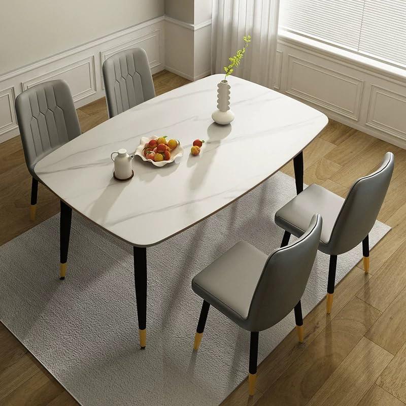 46 Inch Sintered Stone Dining Table, Modern White Rectangular Kitchen Table with Sturdy Metal Legs, Durable & Scratch-Resistant Surface for Dining Room, Kitchen, or OfficeChairs not Included