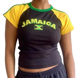 Vintage Graphic Baby Tees for Women Brazil Shirt Y2k Tops Mexico Crop Top Jersey 2000s Summer Going Out Tops, Large