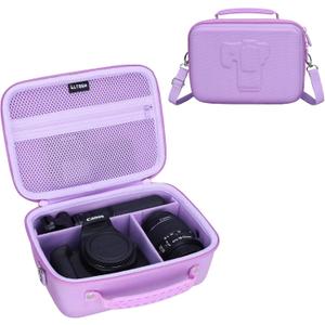 L LTGEM Hard Camera Case Compatible with Canon EOS Rebel T7, R50, R6 Mark II, R100, DSLR SLR Cameras, Lenses, and Tripods, Camera Travel Bag, Featuring 4 Dividers and a Shoulder Strap, Purple