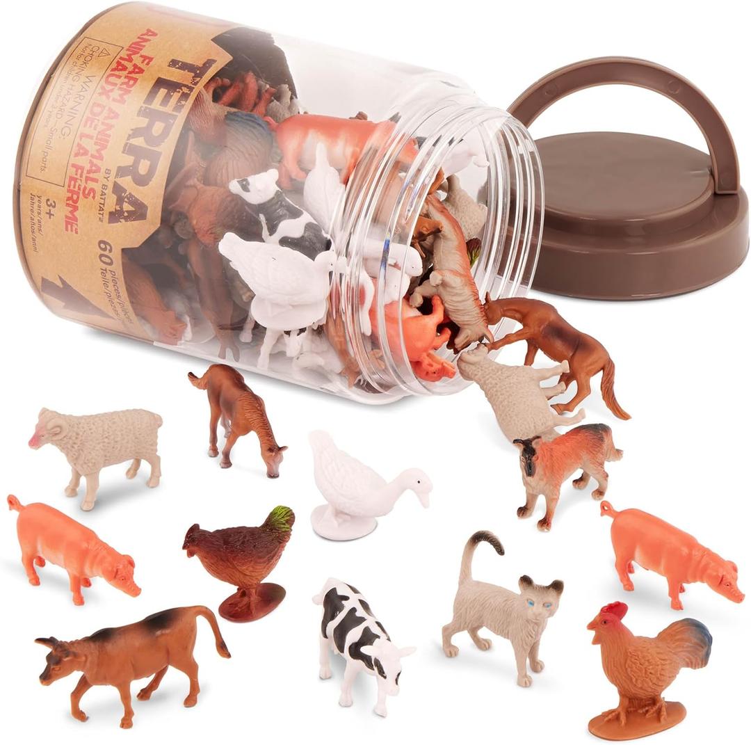 Terra by Battat  60pcs Farm Animals Toy Tube  Mini Plastic Barnyard Animal Figurines for Kids  Includes Cow, Pig, Goat, Sheep & More  Educational Playset for Toddlers Ages 3+