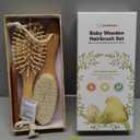 Baby Hair Brush and Comb Set for Newborn - Wooden Baby Hair Brush Set with Soft Goat Bristle, Baby Brush Set for Newborns Baby Brush and Comb Set Girl, Boy, Toddler Cradle Cap Brush (Oval, Walnut)