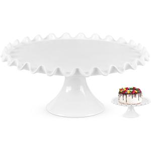 12 Inch Porcelain Cake Stand, Round White Cake Stand, Dessert Stand Cupcake Stand Display Dessert Stand for Parties, Wedding, Birthday, Baby Shower, Ruffle Trim