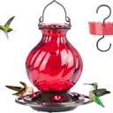 Hummingbird Feeder, Auslar 26 Ounces Glass Hummingbird Feeders for Outdoors Hanging Ant and Bee Proof, Ant Moat & 5 Flower Feeding Ports, Rustproof, Leakproof, Netted Flower Bud Shape Bottle, Red