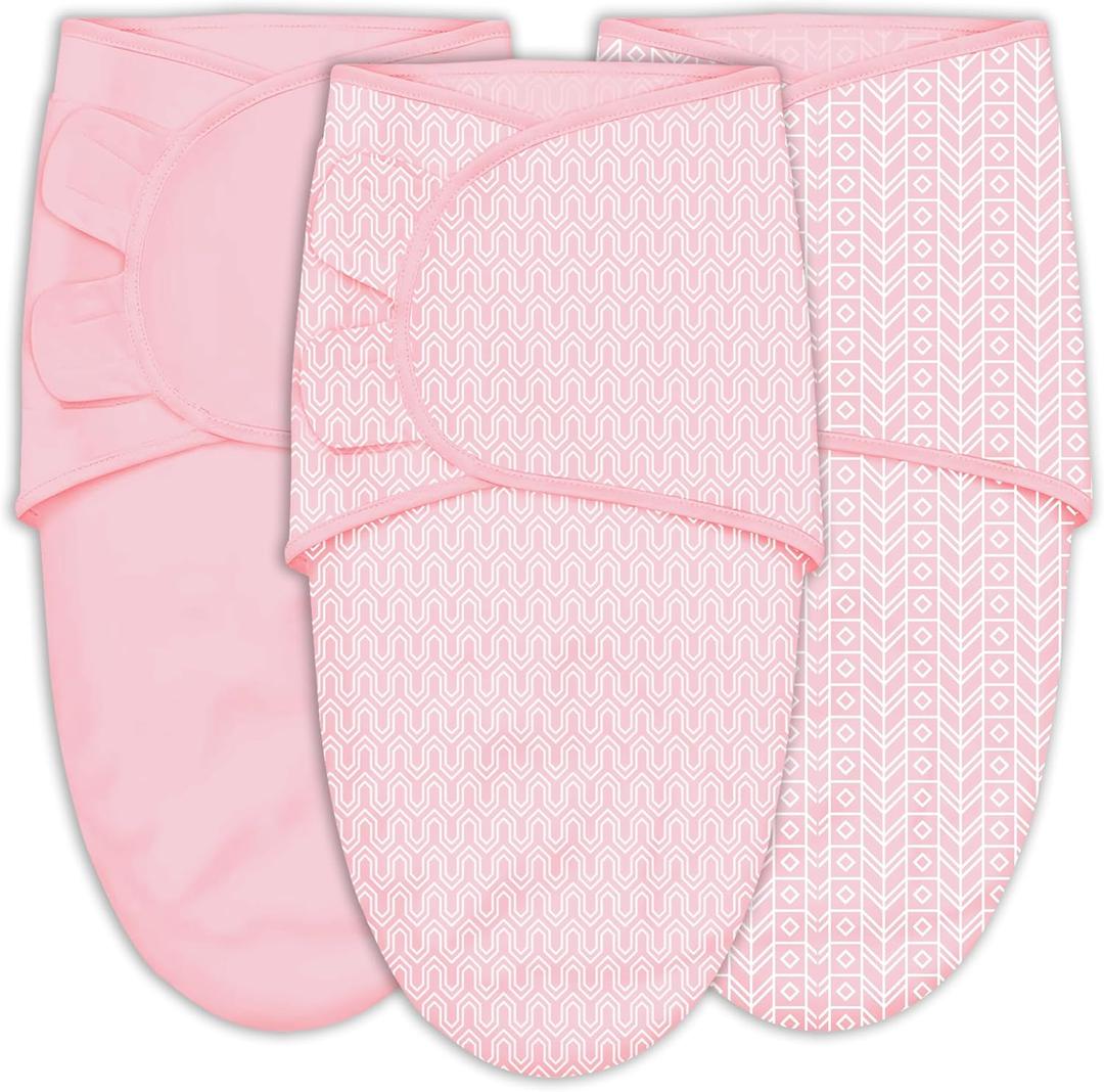 SWEET DOLPHIN 3-Pack Baby Swaddle Sleep Sacks - Newborn Swaddle Blanket with Soft Cotton - Ergonomic Wrap for Boys and Girls, 0-3 Months, Pink (One Size)