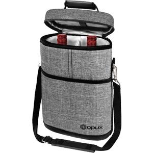opux 2 Bottle Wine Carrier Tote, Insulated Leakproof Wine Cooler Bag, Wine Travel Bag for Picnic BYOB Beach, Portable Wine Bottle Carrying Case, Gift for Wine Lover Women Men Christmas, Heather Grey (Heather Gray)