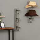 MyGift 2 Pcs Hat Rack Wall Mount, Cowboy Hat Organizer Holder, Coat, Cap Clothes Hanger with Metal Wire and Wood Hooks, Vintage Gray