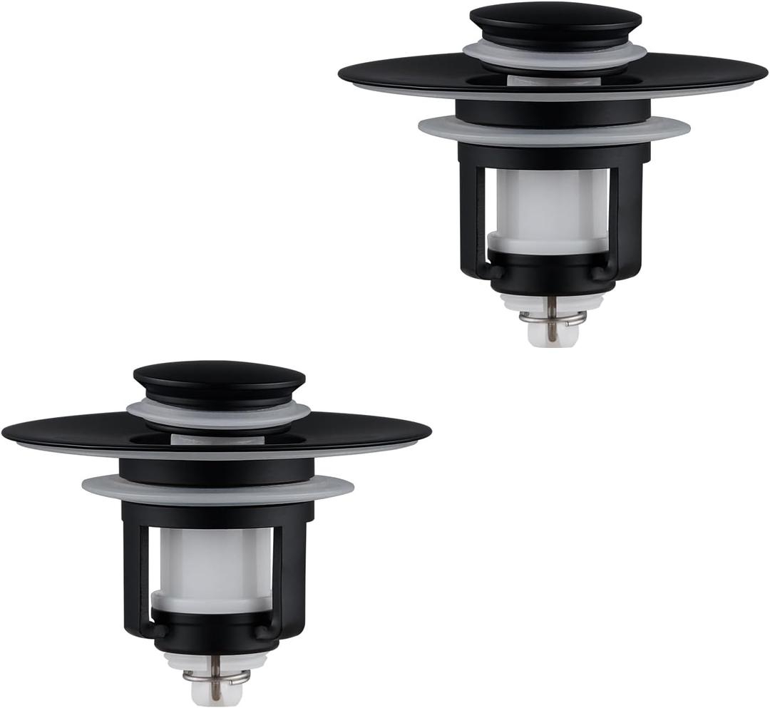 Universal 2 in 1Bathroom Sink Stopper, 2 Pack Pop Up Bathroom Sink Drain Strainer for 1.06"-1.65" Basin Drain Holes, Anti Clogging Drain Filter (Matte Black(s)-2p)