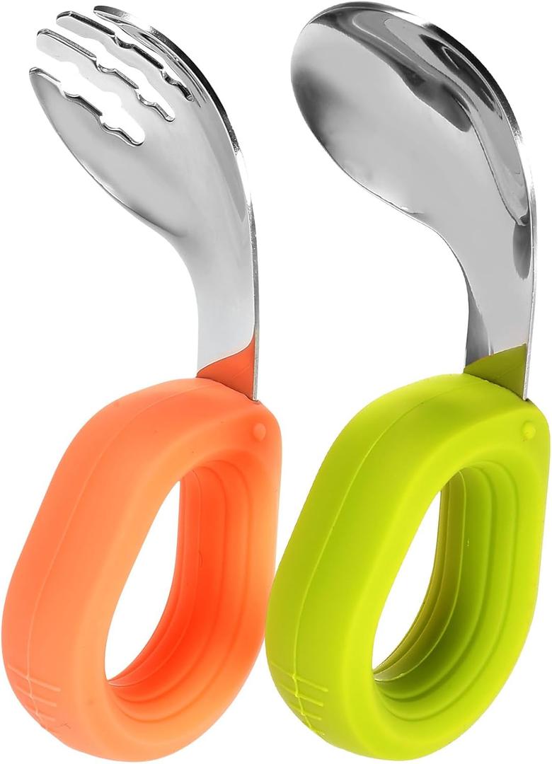 FRCOLOR 1 Set elderly spoon fork kit short handle fork suite products LED training spoon utensils child spoons and forks aldult Stainless steel