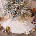 Kinlop 72 Inch Faux Fur Christmas Tree Skirt White Crossed Diamond Textured Pattern Tree Skirt Vintage Merry Christmas Party Favors Rustic Holiday Decor Merry Xmas Party Gifts
