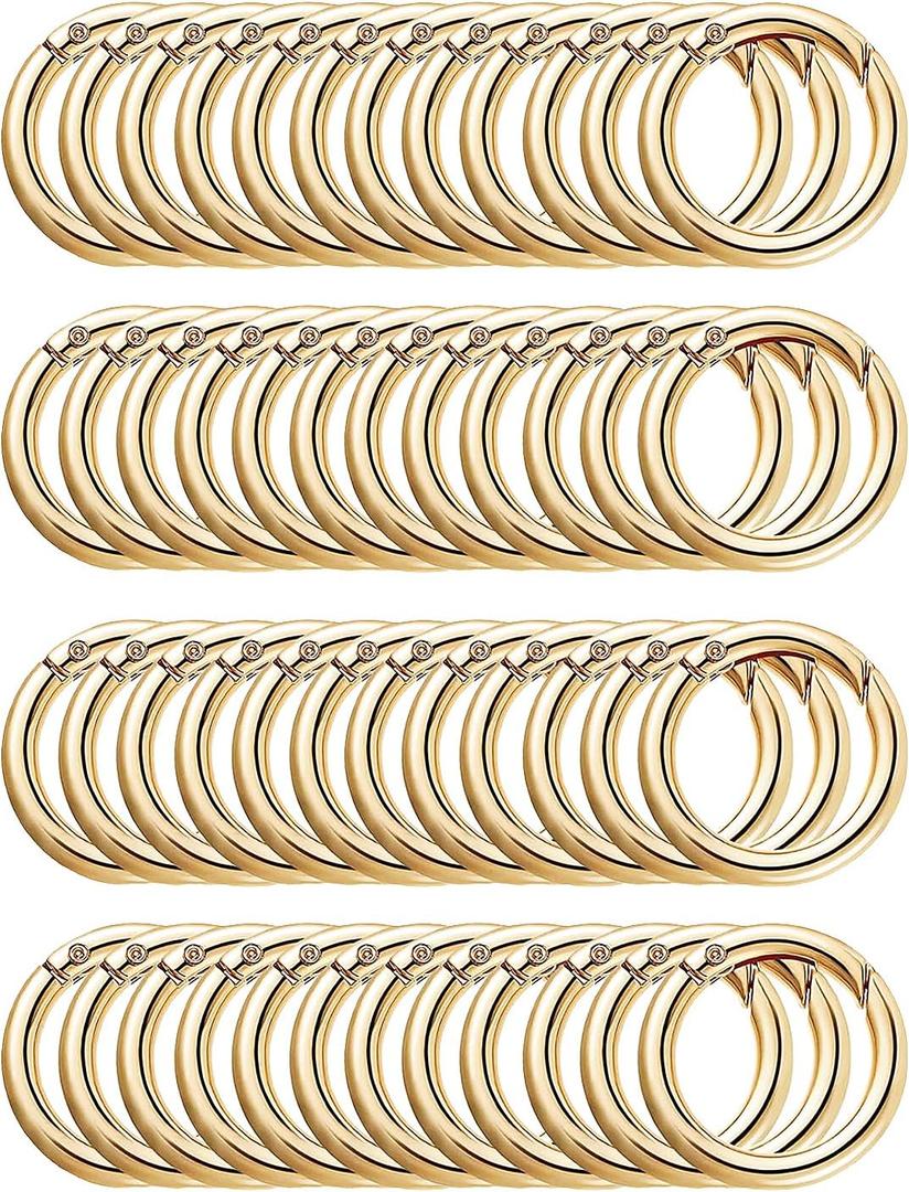 50pcs 1 Inch Metal Spring O Rings,Round Carabiners Clips Snap Hooks for Keychains, Purse, Shoulder Bag,DIY Crafts (Gold)