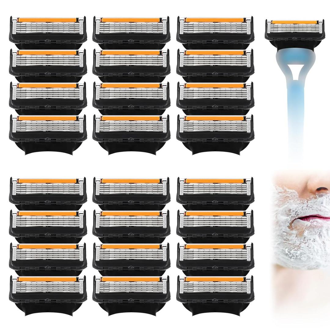 24 Replacement Razor Blades for Men  Compatible with ProGlide &Razor Systems, 5-Blade Refills, Wet Shave, Value Pack, Smooth & Precise