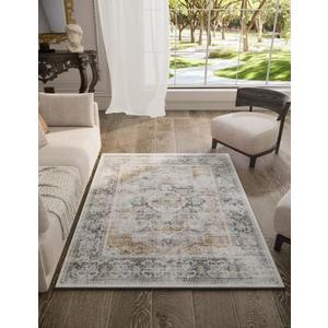 3x5 Washable Area Rug for Bedroom: Boho Entryway Rug with Non Slip Backing Low Pile Faux Wool Soft Small Throw Rugs for Living Room Kitchen Bedside Office Dorm Foyer Nursery Entrance Enytry Indoor (Grey and Orange)