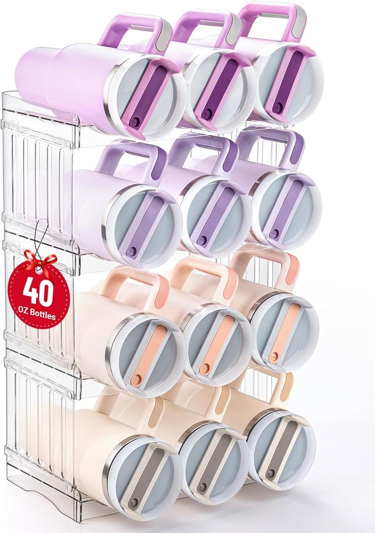 Gracenal Large Tumbler Organizer for Stanley Cup 40 oz, Patented Kitchen Pantry Organizers and Storage for Stanley Cup Accessories, Stackable Water Bottle Organizer Holder Gifts 4Pack Large-12-bottle