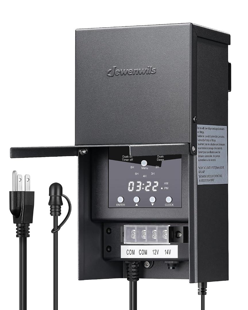 DEWENWILS 300W Low Voltage Landscape Lighting Transformer, 120V AC to 12/14V AC, Outdoor Low Voltage Landscape Transformer, Photocell Sensor & Timer, Weatherproof Coating for Spotlight Steplight