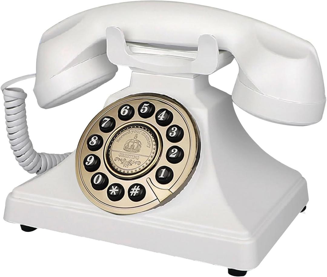 White Vintage Telephone, Corded Retro Landline Phones for Home, Single Line Old Fashion Desktop House Phone with Loud Ringer for Seniors, Classic Antique Phones for Office/Hotel/School