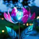 AIINY Solar Purple Metal Flower Wind Spinners, Colorful Spinning Windmill Lotus Yard Art Lights Wind Pinwheels with LED Crystal Ball Decorative Stake Lighting Flower Sculpture