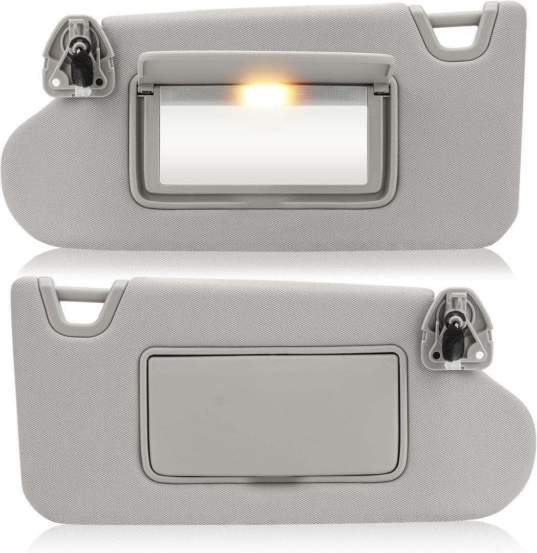 Left Driver & Right Passenger Side Sun Visor with Light for Nissan Altima 2013 2014 2015 2016 2017 2018 Without Sunroof, Replacement 96401-3TA2A, 96400-3TA2A,1 Pair,Gray