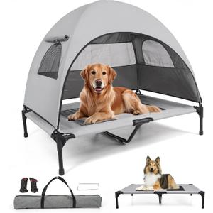 Elevated Outdoor Dog Bed with Canopy Cooling Camping Tent, Removable Shade, Off-Ground Cot, Medium