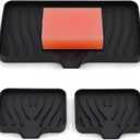 3-Pack Silicone Soap Dish, Sponge Holder for Sink, Kitchen Soap Tray, Bathroom Soap Holder, Sponge Tray with Drain (Black)