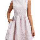 Ladyful Women's Sleeveless Floral Jacquard Mini Dress Fit and Flare Cocktail Dress with Bow A-Line Party Skater Dresses Khaki, S