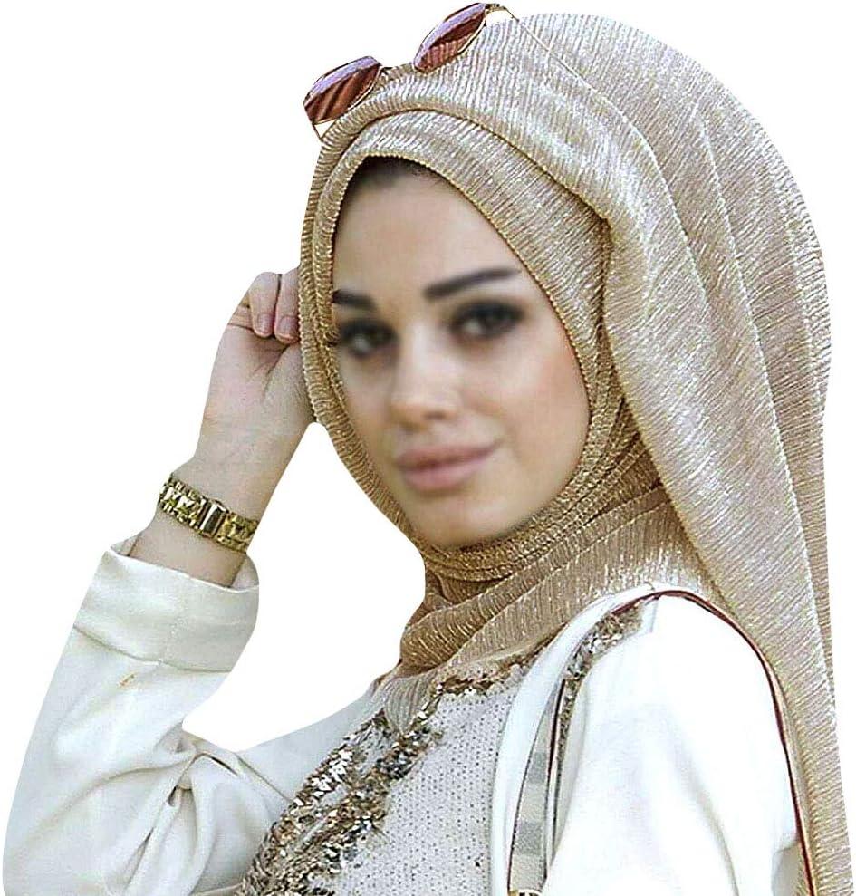 YAOSEN Women Rhinestone Hijab Muslim Head Wrap Long Scarf (Shimmer-Gold)