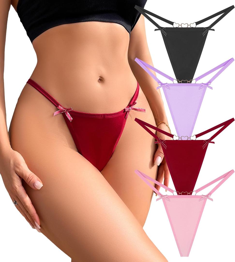 G-String Thongs for Women Low Waist Sexy Underwear No Show Cheeky T-Back Bikini Panties 4 Pack,XSmall