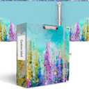 3 Inch 3 Ring Binder, Cute 3'' Round Binders with Low Profile Clipboard with Storage, 2 Interior Pockets, Binder Organizer for School Office Supplies(Purple Oil Painting)