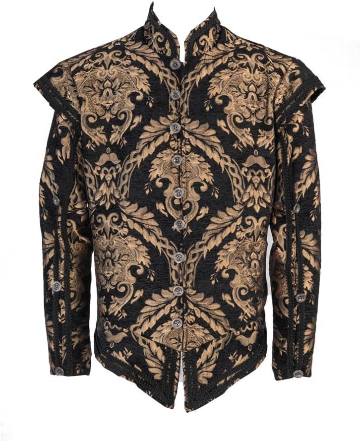 Mens Tudor jacket Coat Tudor Elizabethan Period Noble King Colonial Pirate Costume Doublet with Removable Sleeves (Small, Black)